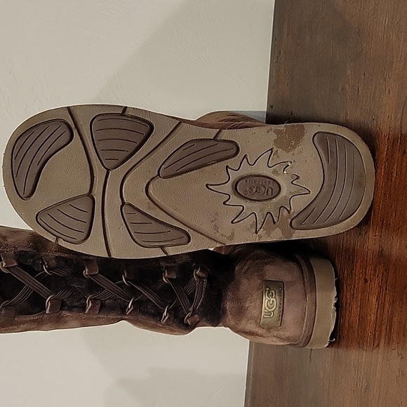 Women's Roseberry Chocolate Tall Lace Up Ugg Boots/Sheepskin Lined - Picture 6 of 7